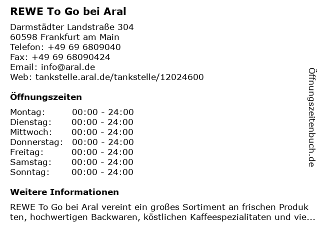 REWE To Go bei Aral in Frankfurt am Main: Adresse und Öffnungszeiten