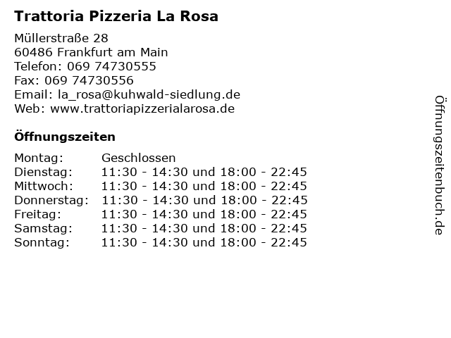 Trattoria Pizzeria La Rosa in Frankfurt am Main: Adresse und Öffnungszeiten