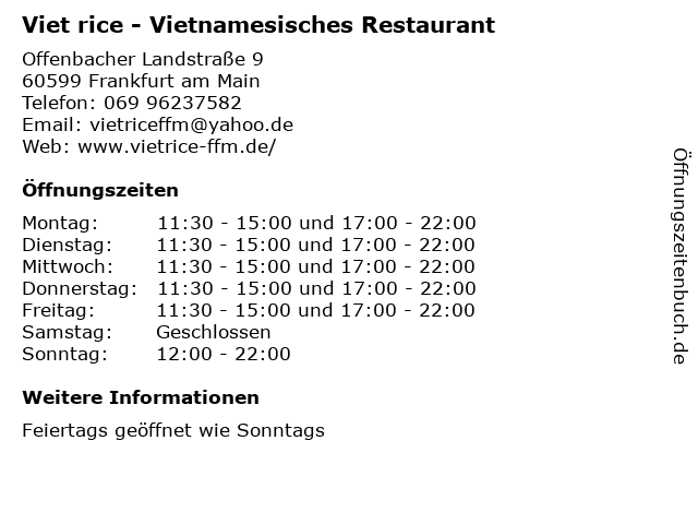 Viet rice - Vietnamesisches Restaurant in Frankfurt am Main: Adresse und Öffnungszeiten
