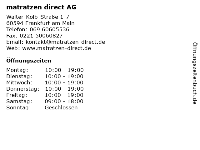 matratzen direct AG in Frankfurt am Main: Adresse und Öffnungszeiten