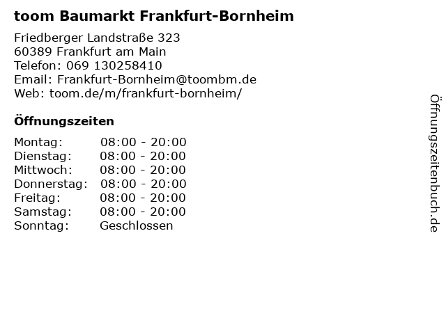 toom Baumarkt Frankfurt-Bornheim in Frankfurt am Main: Adresse und Öffnungszeiten