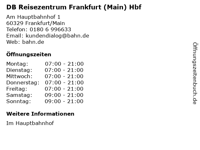 DB Reisezentrum Frankfurt (Main) Hbf in Frankfurt/Main: Adresse und Öffnungszeiten