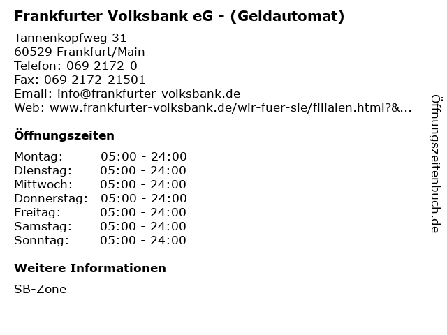 Frankfurter Volksbank eG - (Geldautomat) in Frankfurt/Main: Adresse und Öffnungszeiten