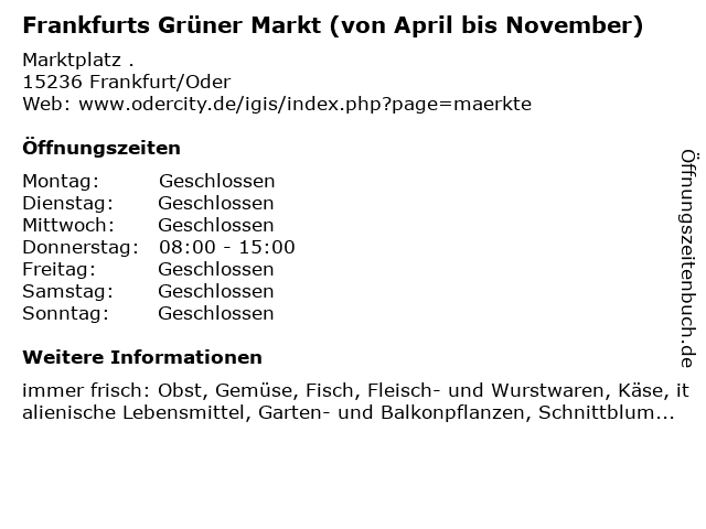 Frankfurts Grüner Markt (von April bis November) in Frankfurt/Oder: Adresse und Öffnungszeiten