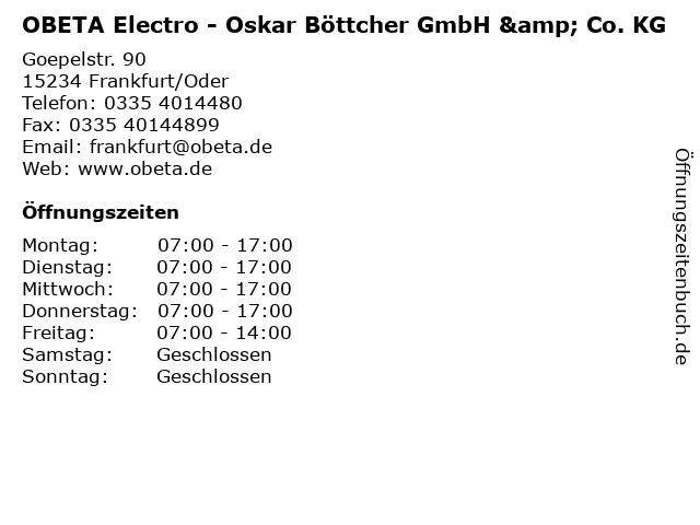 OBETA Electro - Oskar Böttcher GmbH & Co. KG in Frankfurt/Oder: Adresse und Öffnungszeiten