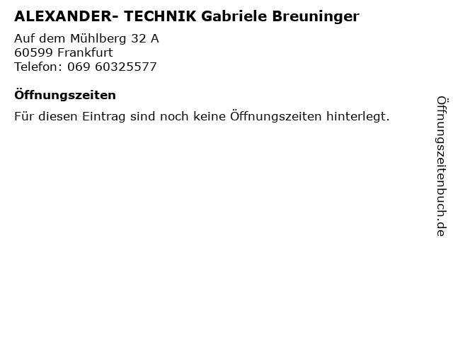 ALEXANDER- TECHNIK Gabriele Breuninger in Frankfurt: Adresse und Öffnungszeiten