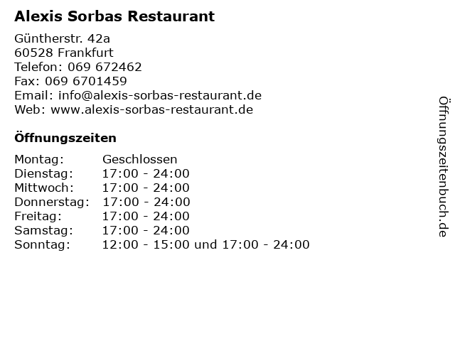 Alexis Sorbas Restaurant in Frankfurt: Adresse und Öffnungszeiten