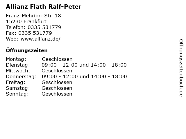 Allianz Flath Ralf-Peter in Frankfurt: Adresse und Öffnungszeiten