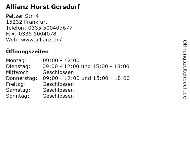 Allianz Horst Gersdorf in Frankfurt: Adresse und Öffnungszeiten