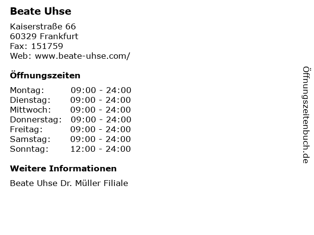 Öffnungszeiten „Beate | Kaiserstraße 66 in