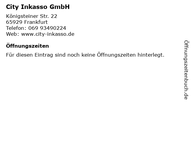 City Inkasso GmbH in Frankfurt: Adresse und Öffnungszeiten