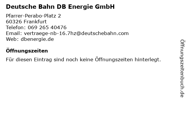 Deutsche Bahn DB Energie GmbH in Frankfurt: Adresse und Öffnungszeiten