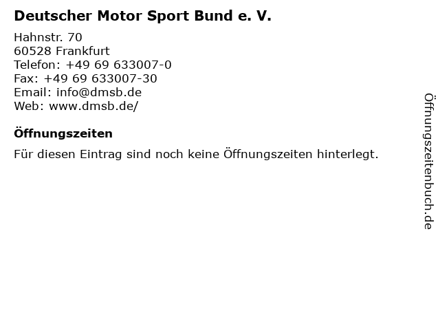 Deutscher Motor Sport Bund e. V. in Frankfurt: Adresse und Öffnungszeiten