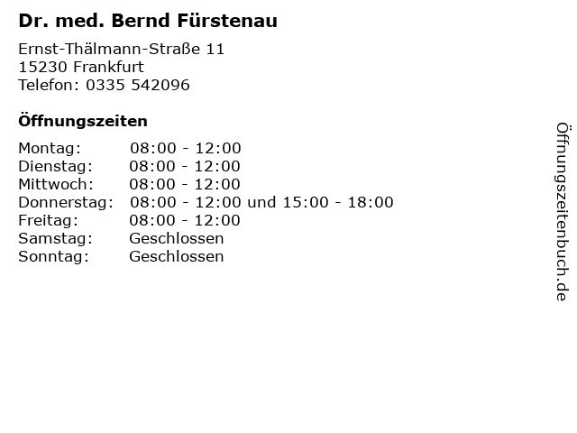 Dr. med. Bernd Fürstenau in Frankfurt: Adresse und Öffnungszeiten