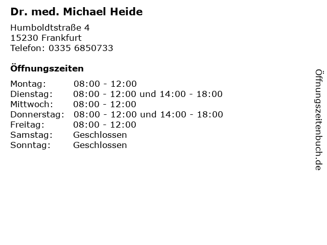 Dr. med. Michael Heide in Frankfurt: Adresse und Öffnungszeiten