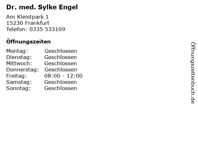 ᐅ Öffnungszeiten „Dr. med. Sylke Engel“ | Am Kleistpark 1 ...