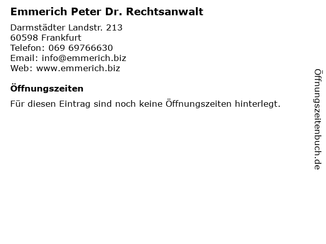 Emmerich Peter Dr. Rechtsanwalt in Frankfurt: Adresse und Öffnungszeiten