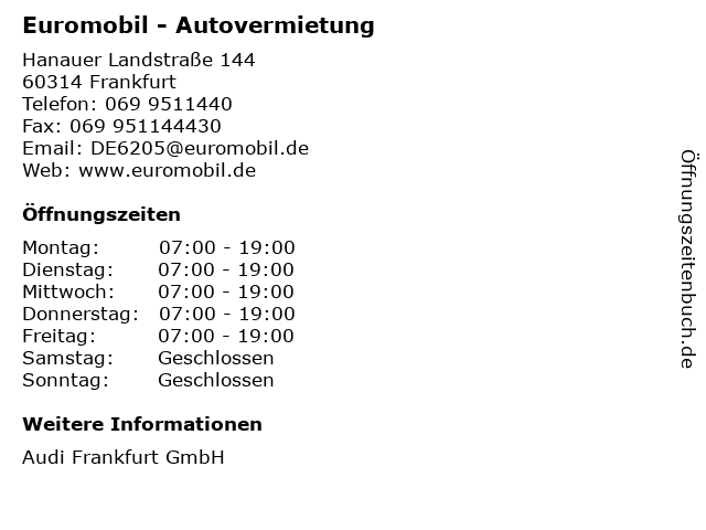 Euromobil - Autovermietung in Frankfurt: Adresse und Öffnungszeiten