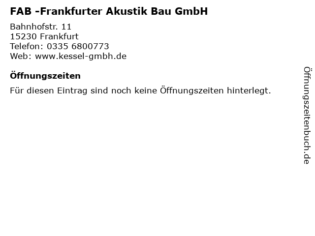 FAB -Frankfurter Akustik Bau GmbH in Frankfurt: Adresse und Öffnungszeiten