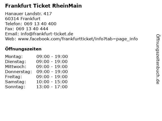 Frankfurt Ticket RheinMain in Frankfurt: Adresse und Öffnungszeiten