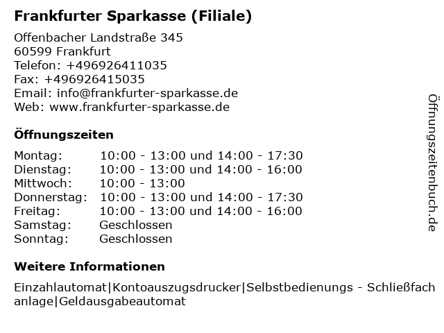 ᐅ Offnungszeiten Frankfurter Sparkasse Filiale Oberrad Offenbacher Landstrasse 345 In Frankfurt
