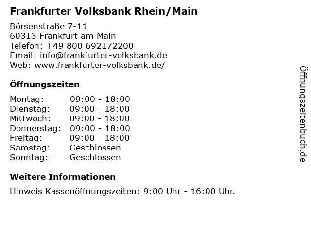 ᐅ Offnungszeiten Frankfurter Volksbank Eg Kompetenzzentrum Frankfurt Am Main Borsenplatz Borsenstrasse 7 11 In Frankfurt