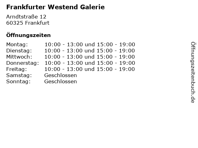 Frankfurter Westend Galerie in Frankfurt: Adresse und Öffnungszeiten