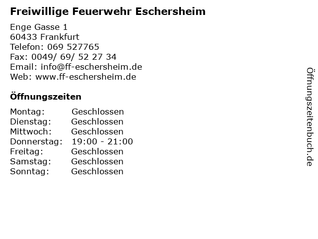 Freiwillige Feuerwehr Eschersheim in Frankfurt: Adresse und Öffnungszeiten