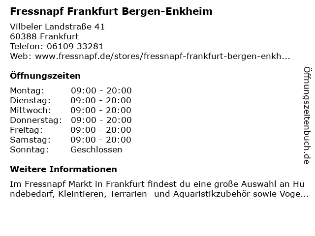 Fressnapf Frankfurt Bergen-Enkheim in Frankfurt: Adresse und Öffnungszeiten