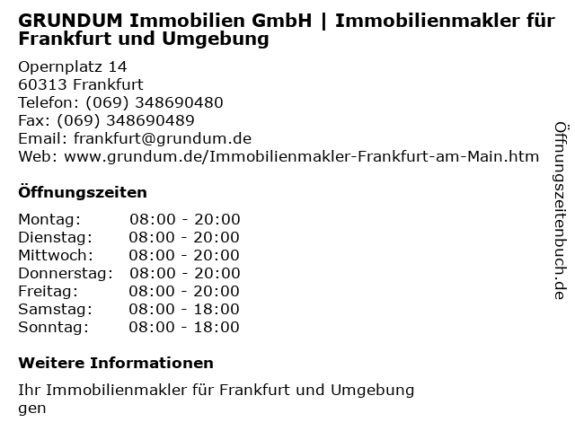 ᐅ Offnungszeiten Grundum Immobilien Gmbh Opernplatz 14 In Frankfurt