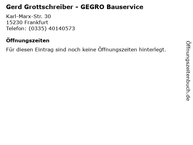 Gerd Grottschreiber - GEGRO Bauservice in Frankfurt: Adresse und Öffnungszeiten