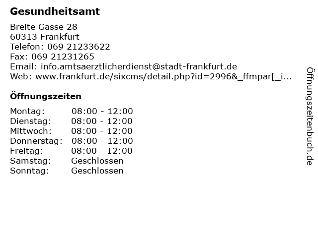 Gesundheitsamt in Frankfurt: Adresse und Öffnungszeiten