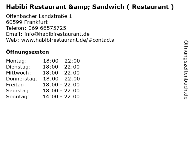 Habibi Restaurant & Sandwich ( Restaurant ) in Frankfurt: Adresse und Öffnungszeiten