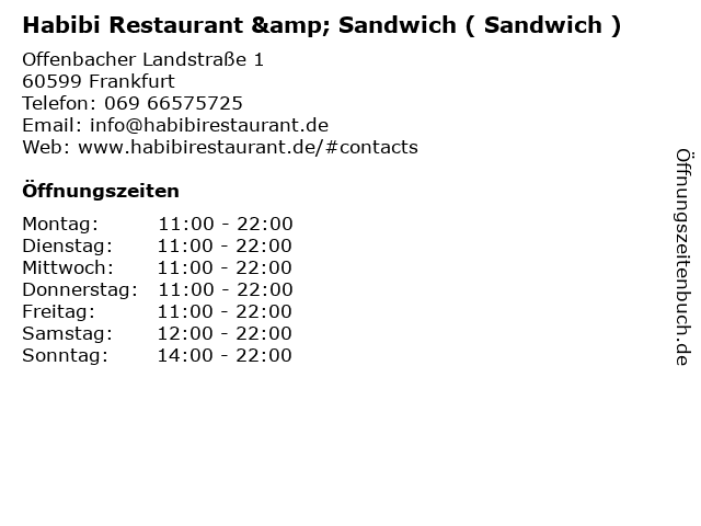 Habibi Restaurant & Sandwich ( Sandwich ) in Frankfurt: Adresse und Öffnungszeiten
