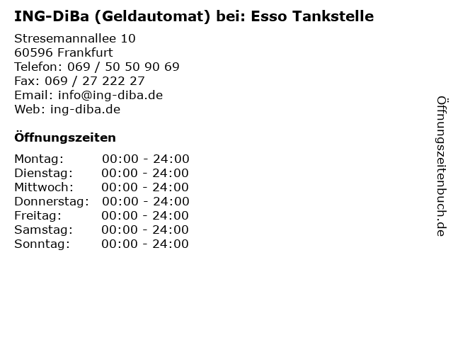 ING-DiBa (Geldautomat) bei: Esso Tankstelle in Frankfurt: Adresse und Öffnungszeiten