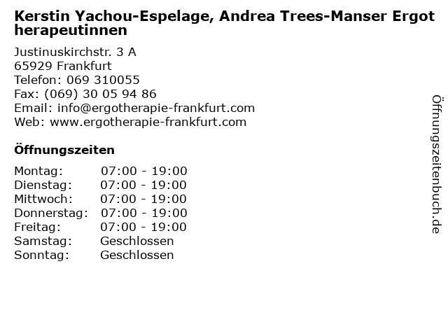 Kerstin Yachou-Espelage, Andrea Trees-Manser Ergotherapeutinnen in Frankfurt: Adresse und Öffnungszeiten