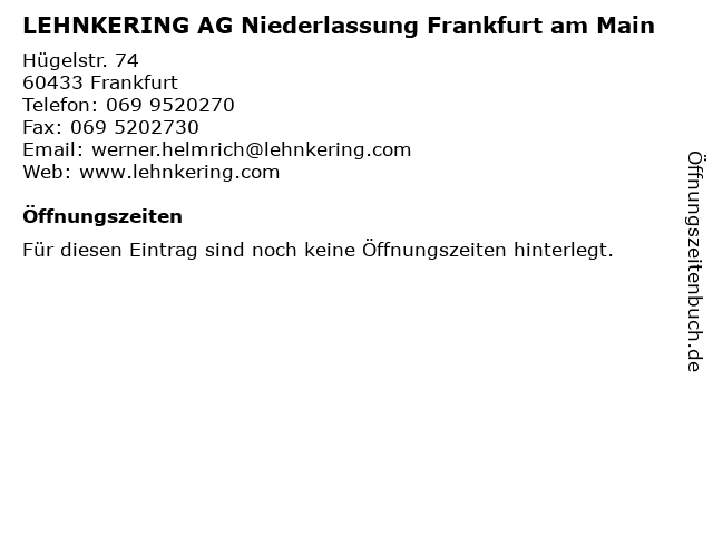 LEHNKERING AG Niederlassung Frankfurt am Main in Frankfurt: Adresse und Öffnungszeiten