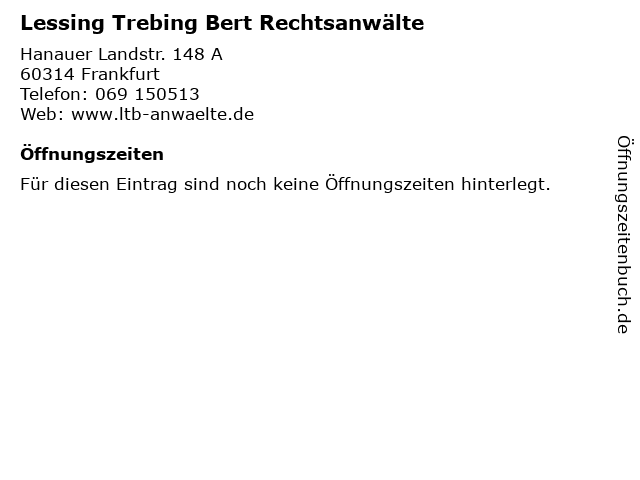 Lessing Trebing Bert Rechtsanwälte in Frankfurt: Adresse und Öffnungszeiten