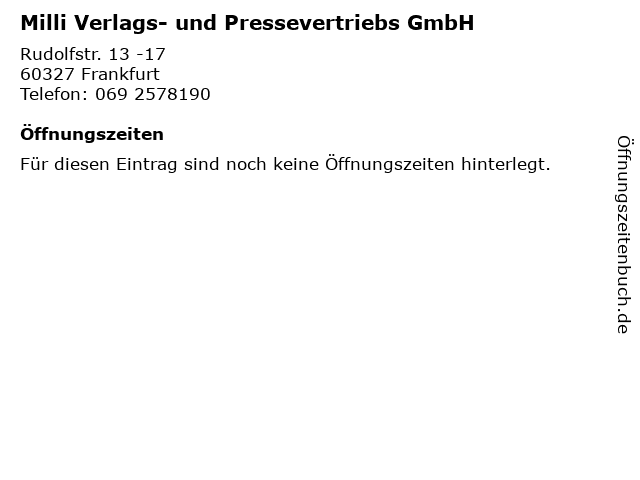 Milli Verlags- und Pressevertriebs GmbH in Frankfurt: Adresse und Öffnungszeiten