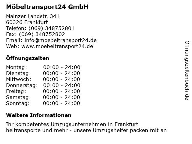 Möbeltransport24 GmbH in Frankfurt: Adresse und Öffnungszeiten