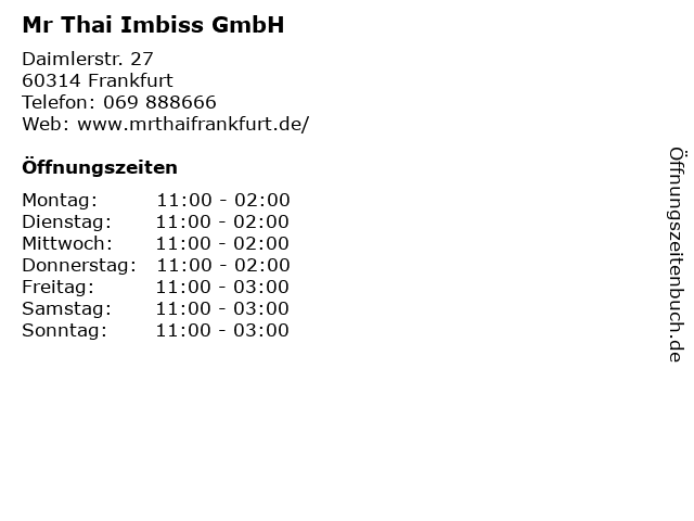 Mr Thai Imbiss GmbH in Frankfurt: Adresse und Öffnungszeiten