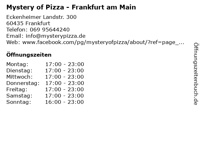 Mystery of Pizza - Frankfurt am Main in Frankfurt: Adresse und Öffnungszeiten