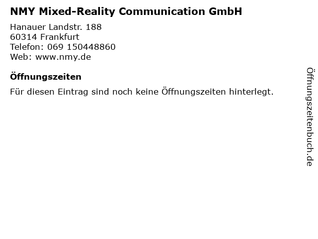 NMY Mixed-Reality Communication GmbH in Frankfurt: Adresse und Öffnungszeiten