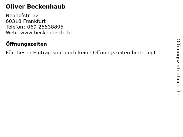 Oliver Beckenhaub in Frankfurt: Adresse und Öffnungszeiten