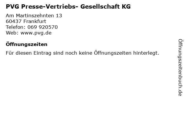 PVG Presse-Vertriebs- Gesellschaft KG in Frankfurt: Adresse und Öffnungszeiten