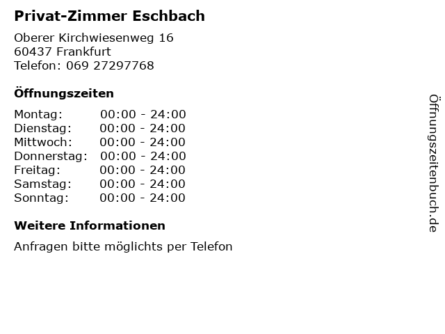 Privat-Zimmer Eschbach in Frankfurt: Adresse und Öffnungszeiten