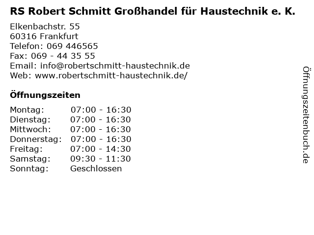 RS Robert Schmitt Großhandel für Haustechnik e. K. in Frankfurt: Adresse und Öffnungszeiten