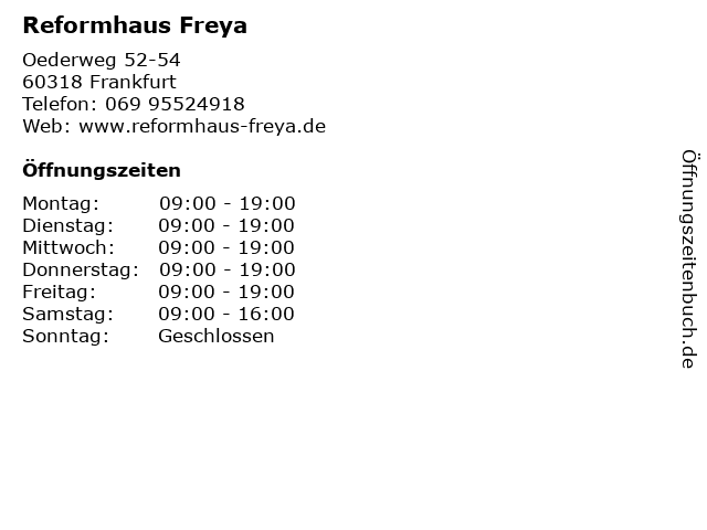 Reformhaus Freya in Frankfurt: Adresse und Öffnungszeiten