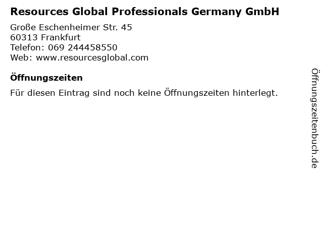Resources Global Professionals Germany GmbH in Frankfurt: Adresse und Öffnungszeiten