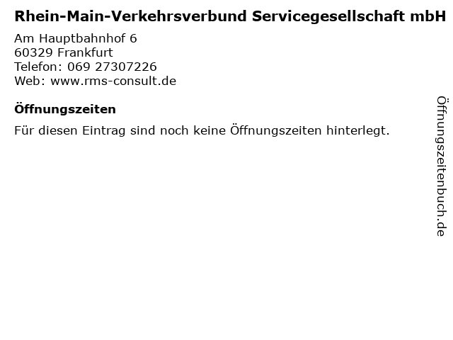Rhein-Main-Verkehrsverbund Servicegesellschaft mbH in Frankfurt: Adresse und Öffnungszeiten